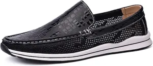 HOOENG Smoking Loafer for Men Round Toe Breathable Lightweight Driving Loafers Flat Heel Flexible Resistant Anti-Slip Lightweight Driving Slip On (Color : Black, Size : 8.5)