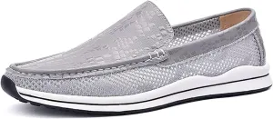 HOOENG Smoking Loafer for Men Round Toe Breathable Lightweight Driving Loafers Flat Heel Flexible Resistant Anti-Slip Lightweight Driving Slip On (Color : Gray, Size : 7)