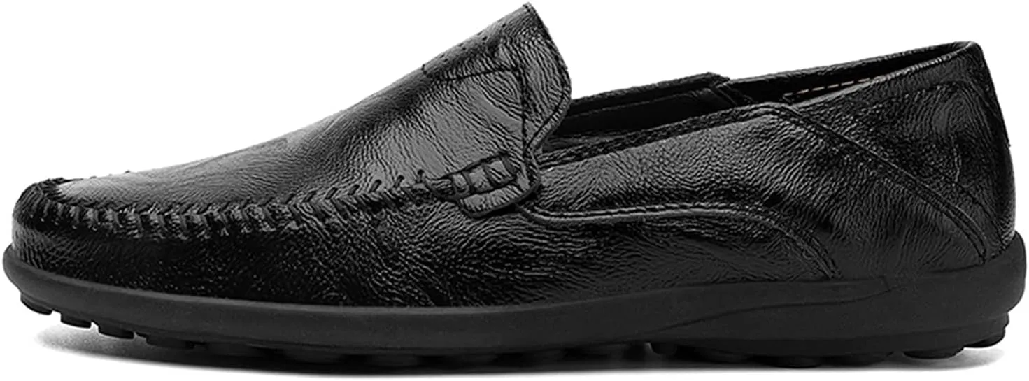 HOOENG Smoking Loafer for Men Stitching Details Simple Driving Loafers Moccasins Shoes Leather Flat Heel Resistant Flexible Anti-Slip Lightweight Driving (Color : Black, Size : 9)