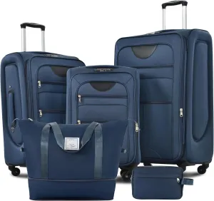 JCSD Lightweight Expandable 3-Piece Luggage Set with Duffel Bag, Spinner Wheels, Dark Blue