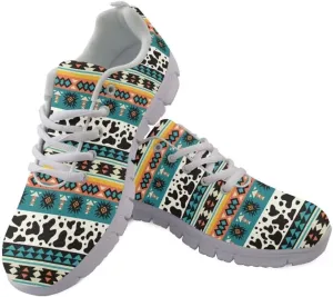Jeiento Athletic Sneakers for WomenMen Ethnic Style Mesh Running Shoes Workout Sneakers Lace-up Tennis Shoes Non Slip Gym Sports Shoes