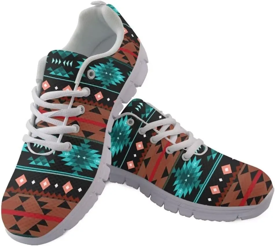 Jeiento Athletic Sneakers for WomenMen Ethnic Style Mesh Running Shoes Workout Sneakers Lace-up Tennis Shoes Non Slip Gym Sports Shoes