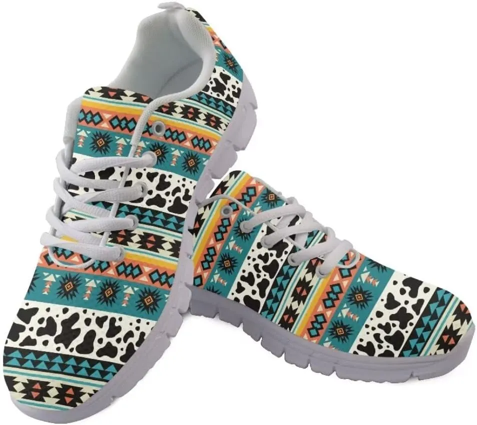 Jeiento Athletic Sneakers for WomenMen Ethnic Style Mesh Running Shoes Workout Sneakers Lace-up Tennis Shoes Non Slip Gym Sports Shoes