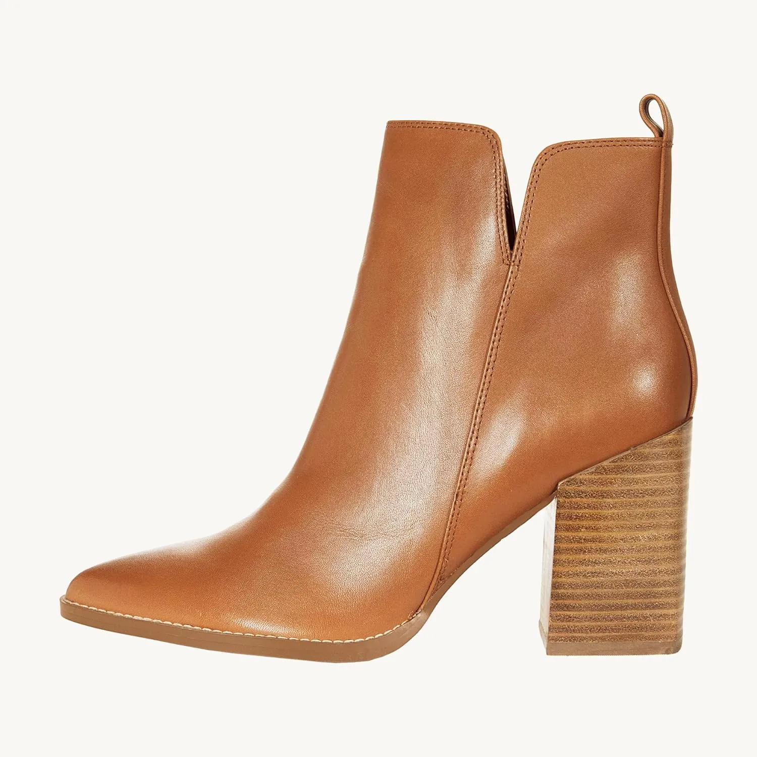 Juliet Holy Women's V Cut Ankle Boots Pointed Toe Stacked Chunky Heel Side Zipper Leather Cutout Western Booties