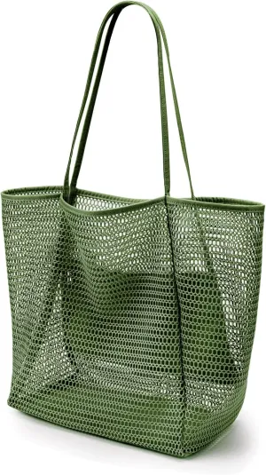 KALIDI BeachNylon Mesh Tote Bag, Casual Tote Bag Hobo Women Foldable MAX 23L Shoulder Bag For Beach Picnic Vacation