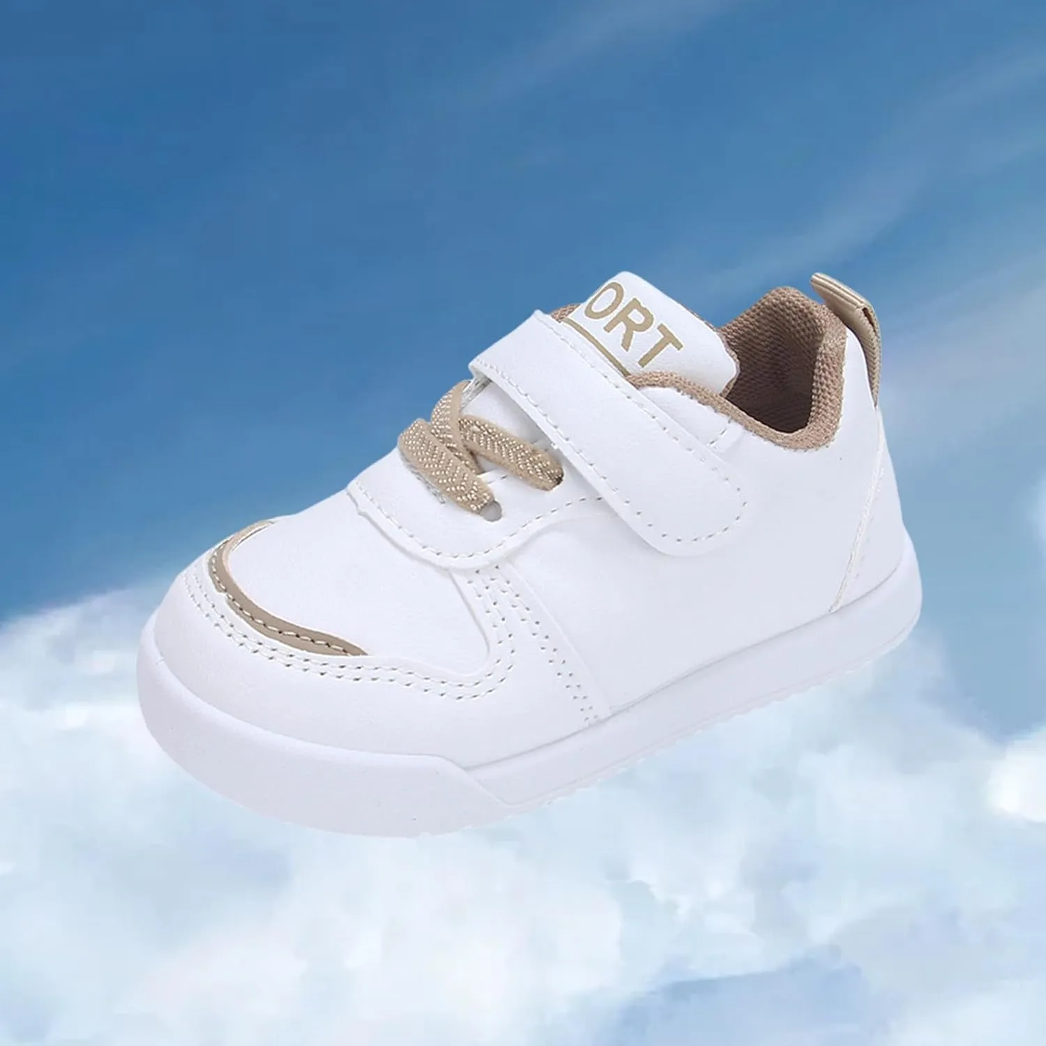 Kids Canvas Boys Girls Fashion White Sneaker Athletic Running Shoe with One Strap Non-Slip Soft Rubber Sole Shoes