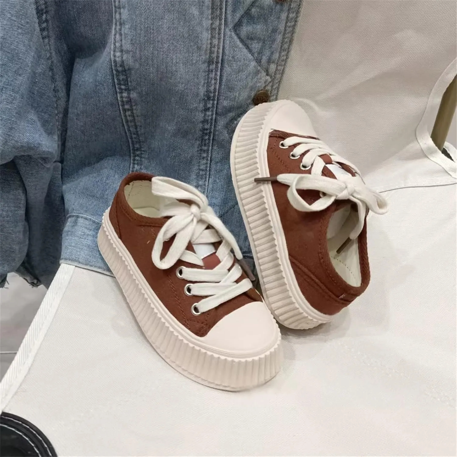 Kids Girls Flat Sneakers Ribbed Lace Ankle Breathable Running Sport Shoes Toddler Cute First Walking Lightweight Shoes