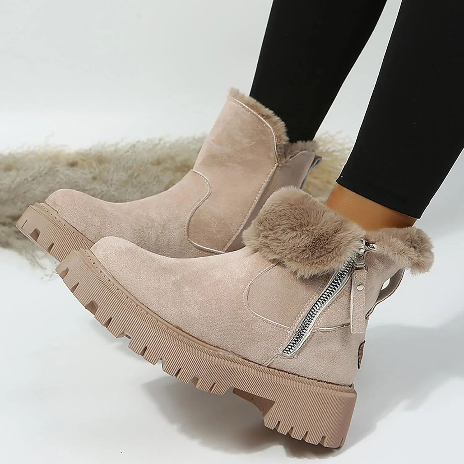 Kids Snow Boots Boys Girls Winter Boots Cow Suede Warm Plush Lined Shoes Side Zipper Ankle Boots