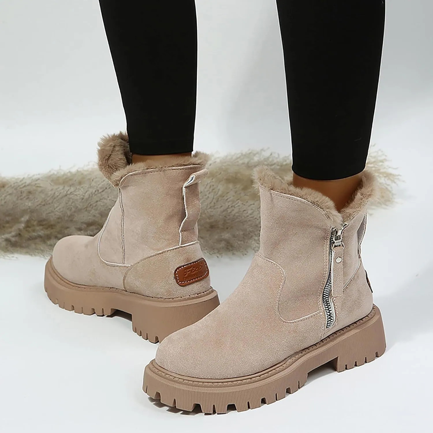 Kids Snow Boots Boys Girls Winter Boots Cow Suede Warm Plush Lined Shoes Side Zipper Ankle Boots