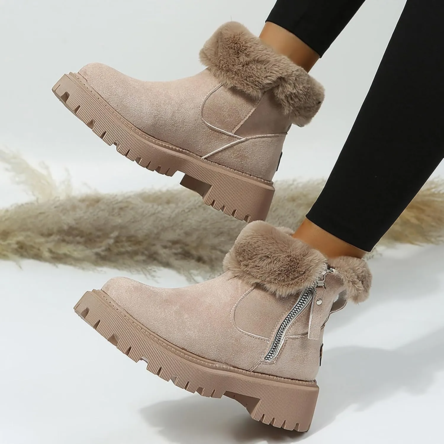 Kids Snow Boots Boys Girls Winter Boots Cow Suede Warm Plush Lined Shoes Side Zipper Ankle Boots