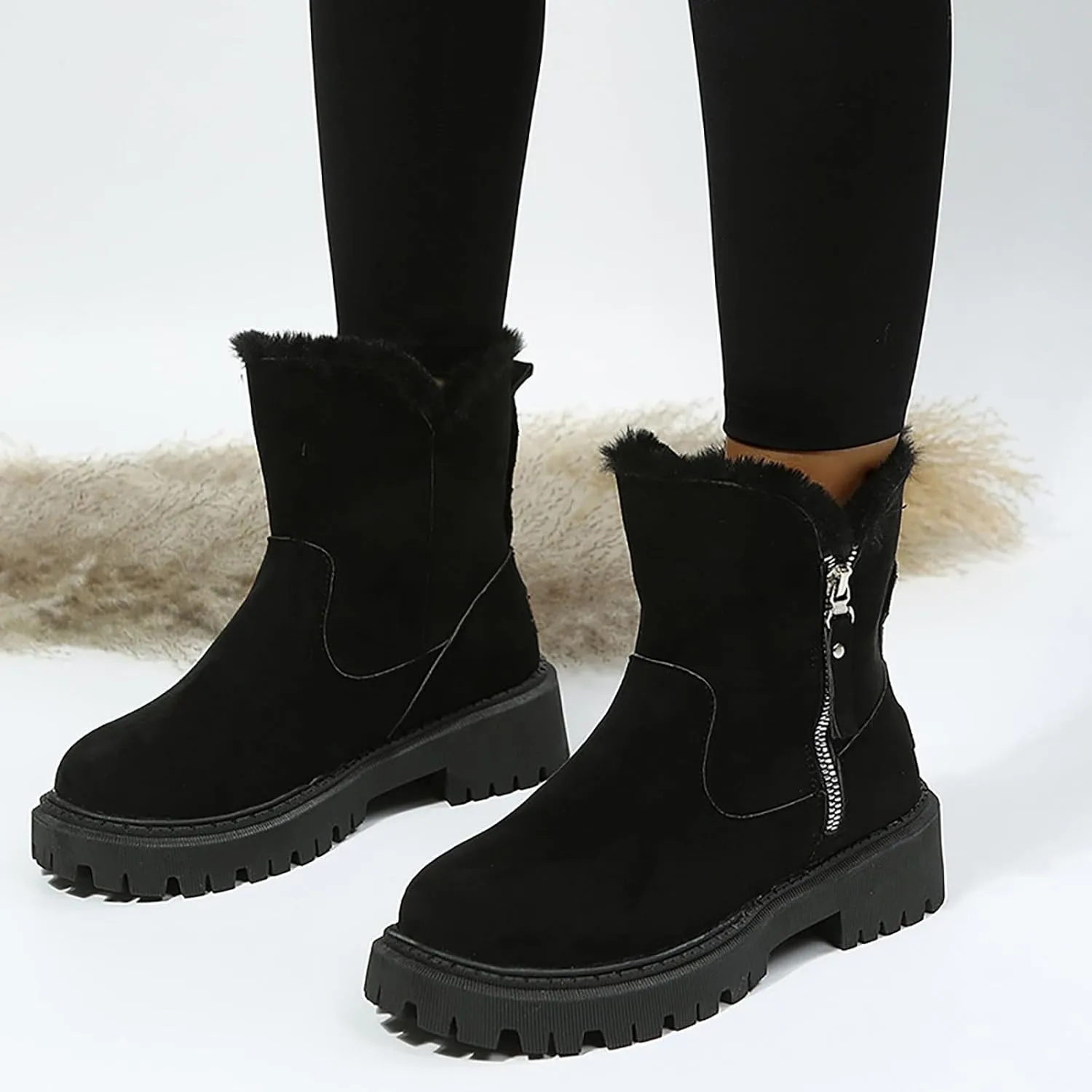 Kids Snow Boots Boys Girls Winter Boots Cow Suede Warm Plush Lined Shoes Side Zipper Ankle Boots