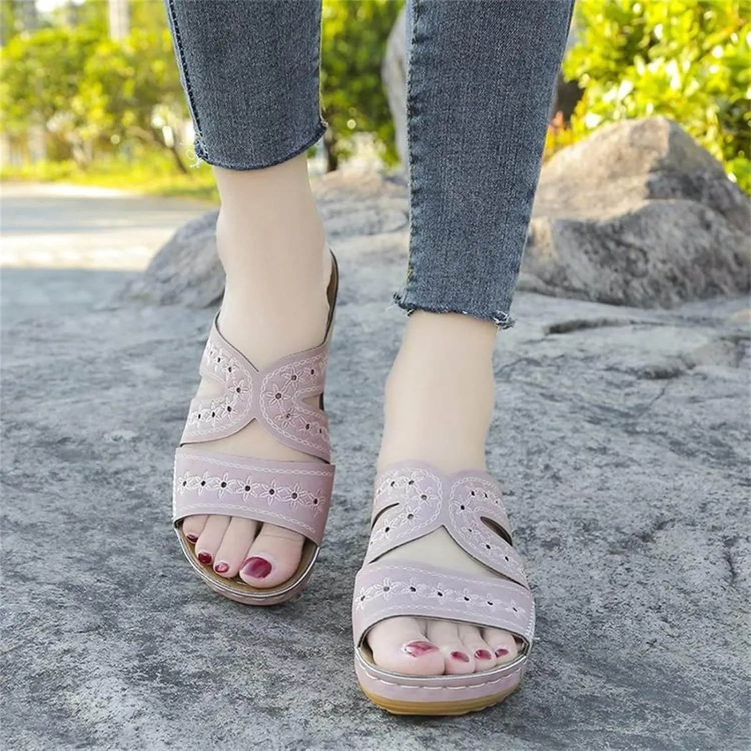 Ladmiple Sandals Women Dressy Summer Flat Walking Comfortable Slip On Orthotic Flip Flops Orthopedic Slides With Arch Support