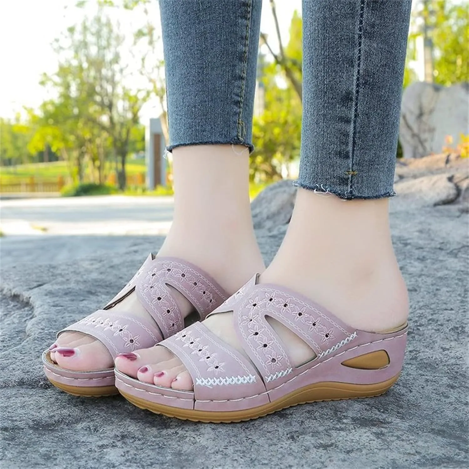 Ladmiple Sandals Women Dressy Summer Flat Walking Comfortable Slip On Orthotic Flip Flops Orthopedic Slides With Arch Support