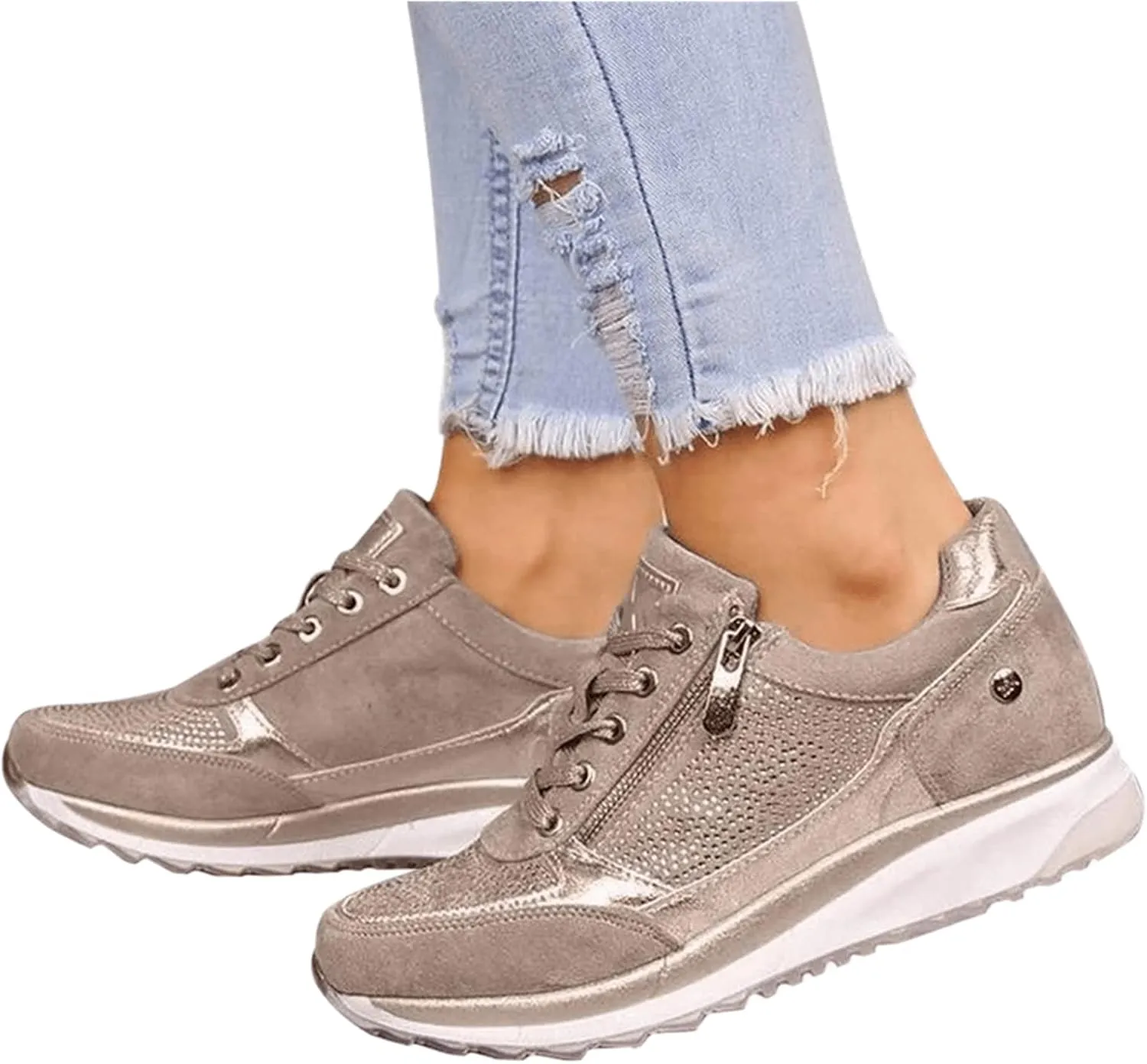 Ladmiple Sneakers For Women Walking Shoes Wide Width Sparkly Sneakers Slip On Dressy Summer Glitter Rhinestone Loafers