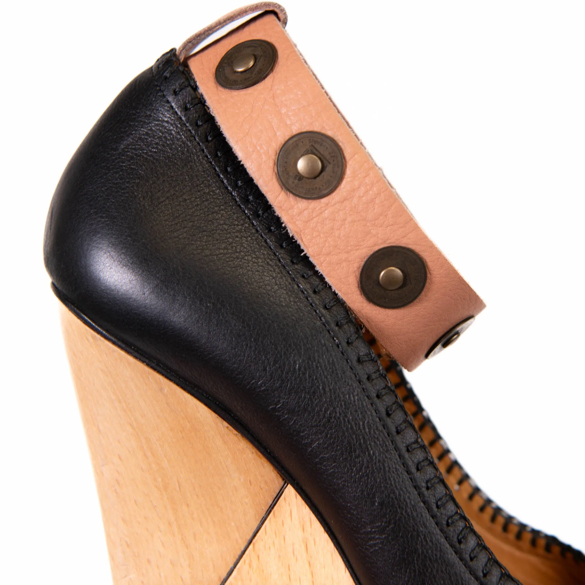 Lanvin Black/Beige Leather Wedge Platform Ankle Cuff Pumps Size 39