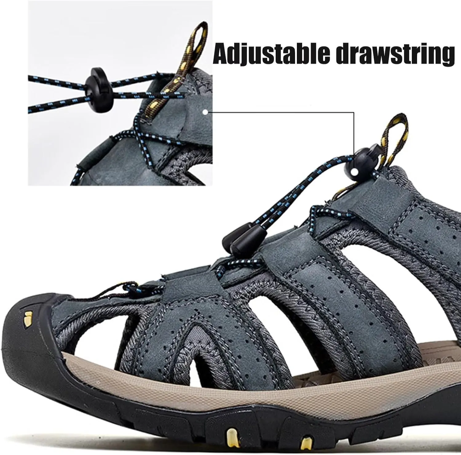 Leather Hiking Sandals Outdoor Sports Summer Beach Fisherman Sandals Men's Closed Toe Trekking Walking Sandals Casual Breathable Non-Slip Athletic Shoes Waterproof
