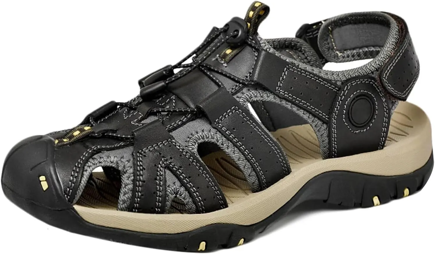 Leather Hiking Sandals Outdoor Sports Summer Beach Fisherman Sandals Men's Closed Toe Trekking Walking Sandals Casual Breathable Non-Slip Athletic Shoes Waterproof
