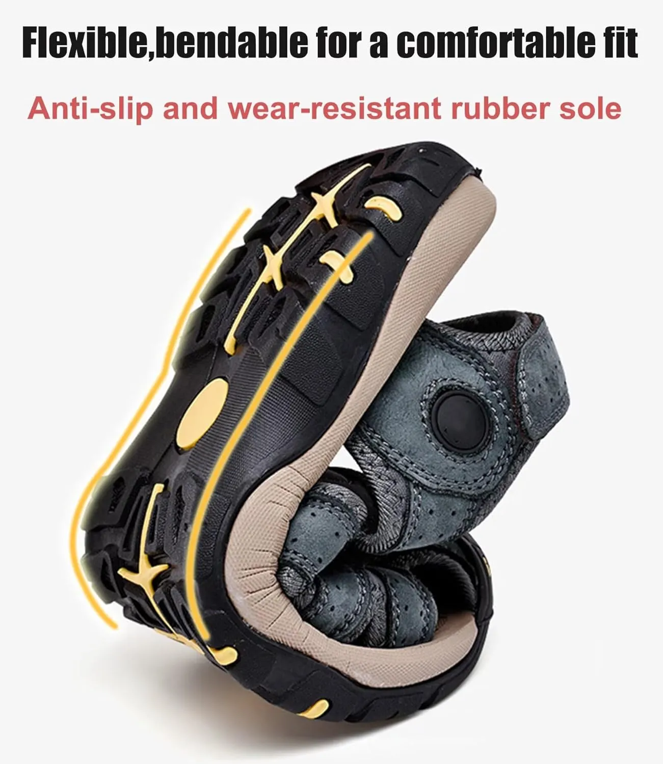 Leather Hiking Sandals Outdoor Sports Summer Beach Fisherman Sandals Men's Closed Toe Trekking Walking Sandals Casual Breathable Non-Slip Athletic Shoes Waterproof