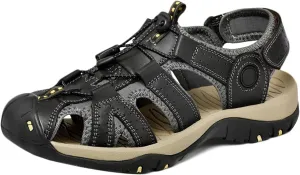 Leather Hiking Sandals Outdoor Sports Summer Beach Fisherman Sandals Men's Closed Toe Trekking Walking Sandals Casual Breathable Non-Slip Athletic Shoes Waterproof