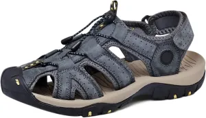 Leather Hiking Sandals Outdoor Sports Summer Beach Fisherman Sandals Men's Closed Toe Trekking Walking Sandals Casual Breathable Non-Slip Athletic Shoes Waterproof