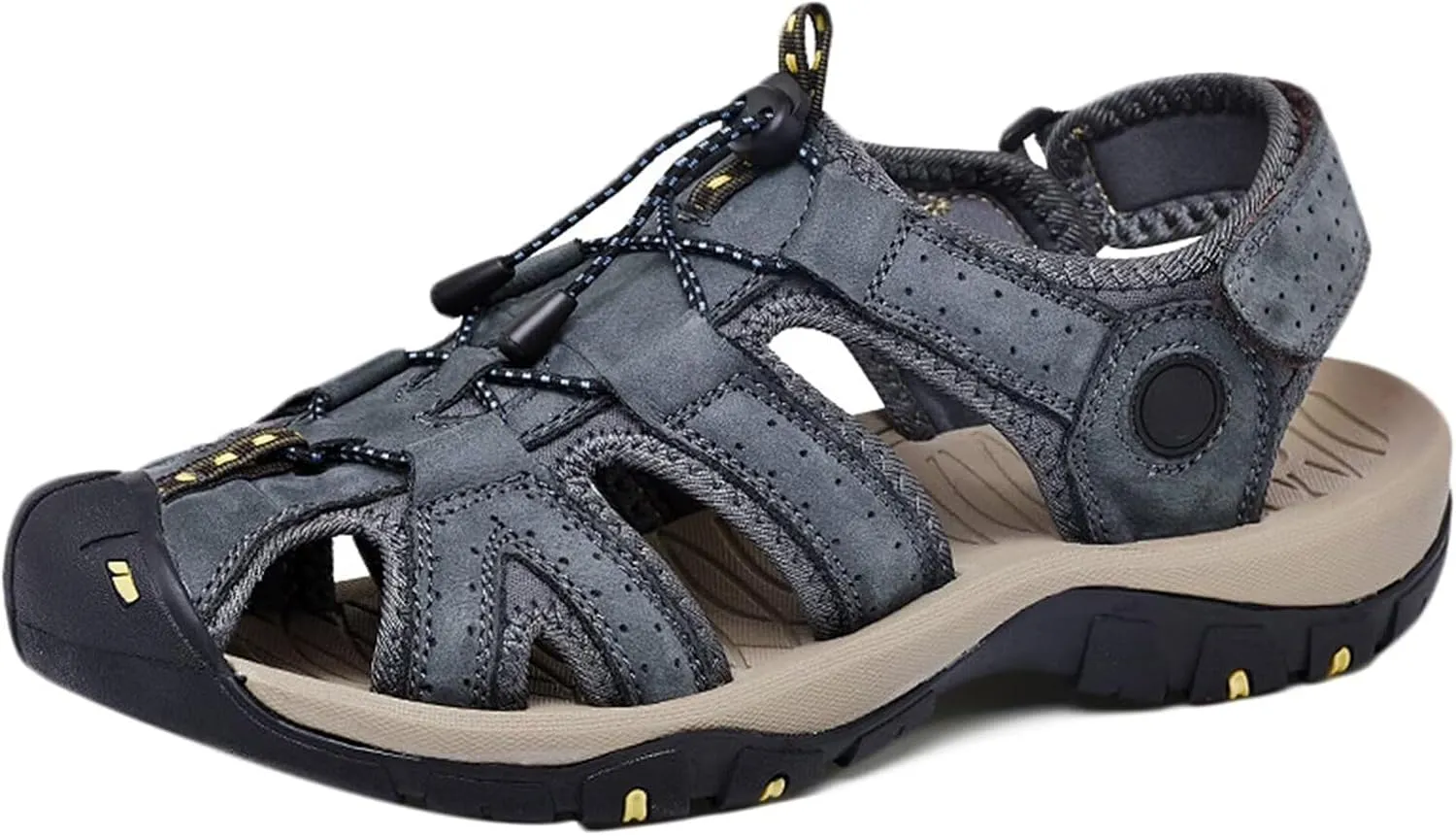 Leather Hiking Sandals Outdoor Sports Summer Beach Fisherman Sandals Men's Closed Toe Trekking Walking Sandals Casual Breathable Non-Slip Athletic Shoes Waterproof