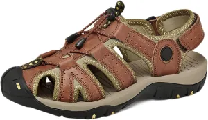 Leather Hiking Sandals Outdoor Sports Summer Beach Fisherman Sandals Men's Closed Toe Trekking Walking Sandals Casual Breathable Non-Slip Athletic Shoes Waterproof