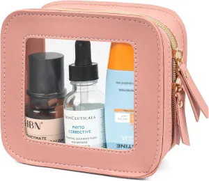 LETGO Cute Clear Makeup Bag - Small Toiletry Essentials for Women & Men, Perfect for Purse or Car Accessories (Clear Pink, Mini)