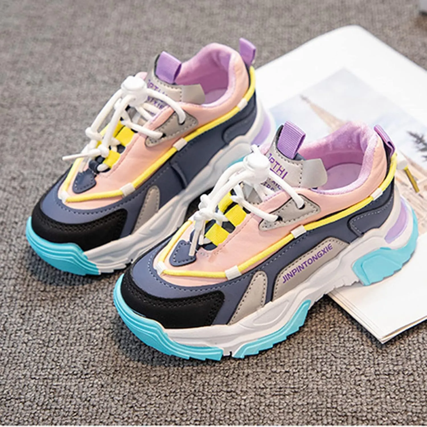 Little/Big Kids Casual Fashion Sneakers Boys Girls Chunky Platform Softy Sole Sport Lace Up Shoes for Running Walking