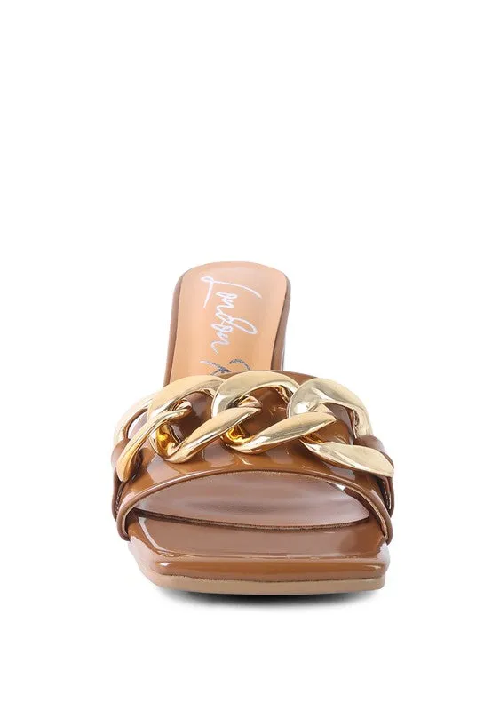 London Rag Playdoll Metal Chain Detail Block Heel Sandal