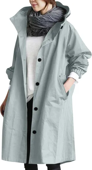 Long Rain Jacket Women Lightweight Waterproof Rain Coats Windbreaker Outdoor Hooded Trench Coat Raincoat with Pockets