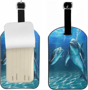 Lovely Dolphins Luggage Tag with Full Privacy Cover Ocean Life Nature Deep Sea Bottom Travel Accessories Tags with Name ID Labels for Suitcases Women Men, 1 Pack