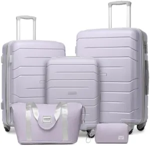 Luggage Sets 5 Piece, Expandable Luggage Hardside PP Suitcase Sets with Spinner Wheels TSA Lock, Lightweight Rolling Suitcase for Men and Women (Lavender)