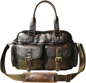 Male Crazy Horse Leather Business Briefcase Messenger Bag Travel Laptop Document Case Tote Portfolio Bag