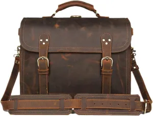 Man Crazy Horse Genuine Leather Briefcase Fit 17" Laptop Rucksack Leather Business Handbag Travel Bag