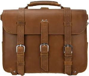 Man Crazy Horse Genuine Leather Briefcase Fit 17" Laptop Rucksack Leather Business Handbag Travel Bag