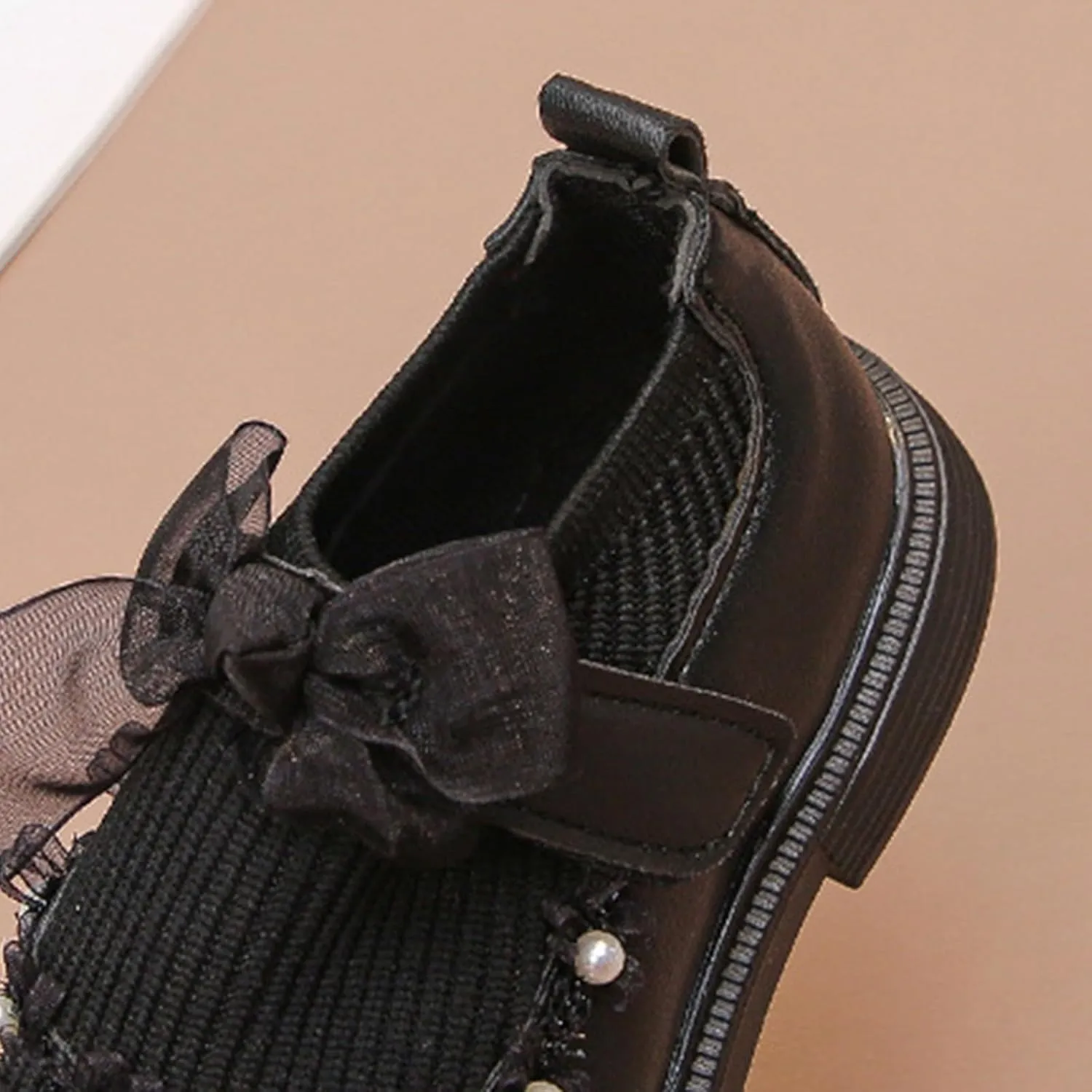 Mary Jane Girls Shoes Pearls Bow Knot School ??xford Flat?? Non-Slip Hook and Loop Leather Girls Snow Boots Size 6