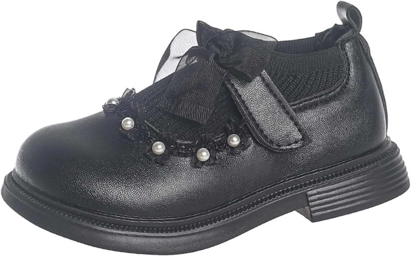 Mary Jane Girls Shoes Pearls Bow Knot School ??xford Flat?? Non-Slip Hook and Loop Leather Girls Snow Boots Size 6