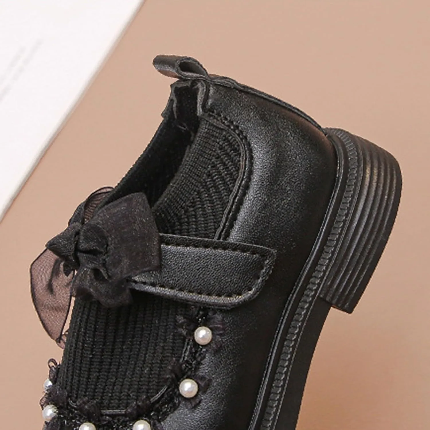 Mary Jane Girls Shoes Pearls Bow Knot School ??xford Flat?? Non-Slip Hook and Loop Leather Girls Snow Boots Size 6