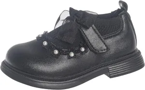 Mary Jane Girls Shoes Pearls Bow Knot School ??xford Flat?? Non-Slip Hook and Loop Leather Girls Snow Boots Size 6