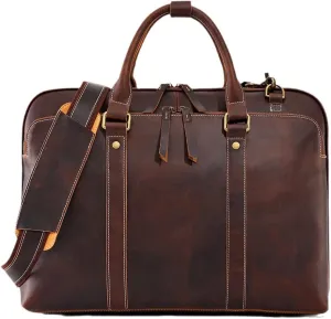 Men Genuine Leather Business Briefcase Bag For 15.6" Laptop, Cowhide Shoulder Messenger Bag Office Tote