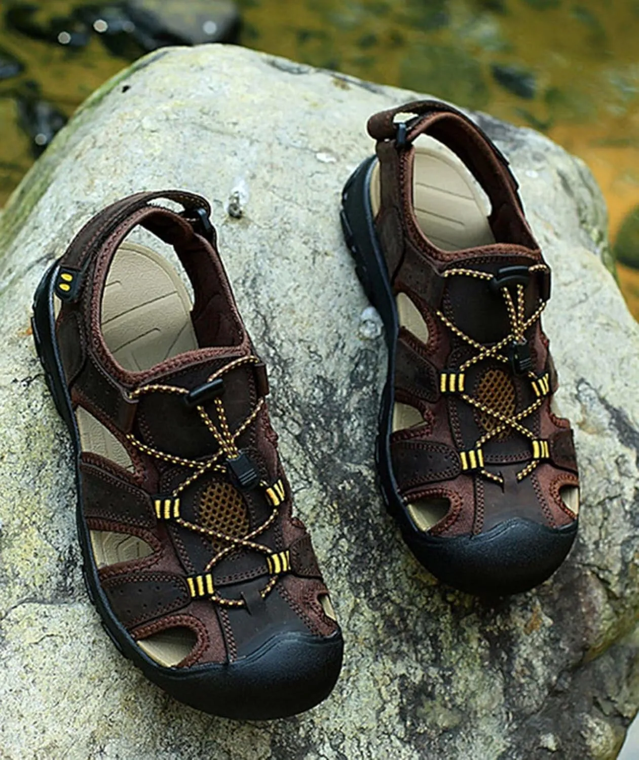 Men Hiking Sandals Closed Toe Walking Sandals Water Sandals Sports Outdoor Breathable Trekking Athletic Summer Beach Shoes