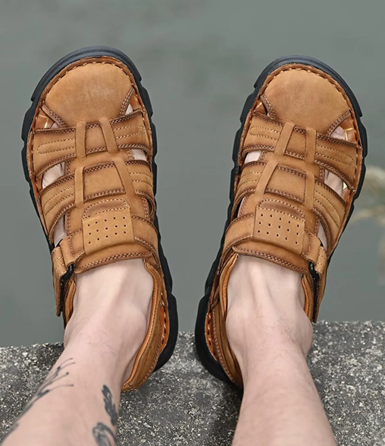 Men Hiking Sandals Outdoor Sports Summer Beach Fisherman Water Shoes Walking Closed Toe Trekking Breathable Athletic Sandal
