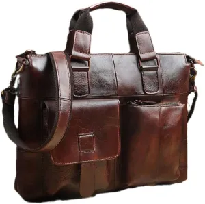 Men Leather Antique Business Briefcase 15" Laptop Case Attache Portfolio Bag One Shoulder Messenger Bag