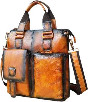 Men Leather Retro Business Briefcase Casual 12" Laptop Travel Bag Tote Attache Messenger Bag