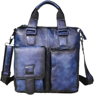 Men Leather Retro Business Briefcase Casual 12" Laptop Travel Bag Tote Attache Messenger Bag