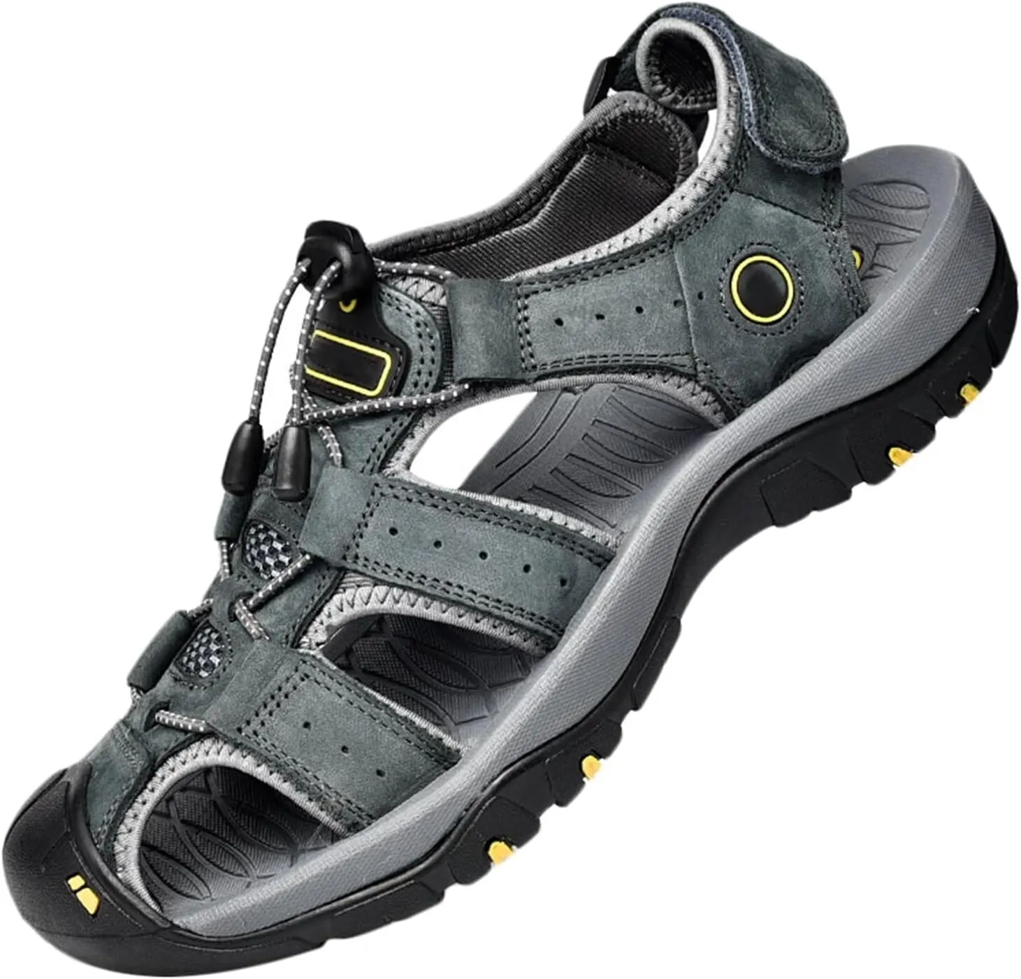 Men Leather Sandals Breathable Closed-Toe Waterproof Anti-Slip Outdoor Walking Hiking Sandals Summer Beach Shoes