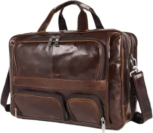 Men Vintage Big Large Coffee Black Brown Genuine Leather Briefcase Office Messenger 17'' Laptop Bags