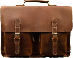 Men Vintage Crazy Horse Leather Briefcase 15.6" Real Leather Business Bag Cow Leather Work Laptop Messenger Bag