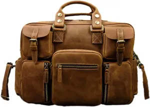 Men Vintage Crazy Horse Leather Briefcase 15.6" Real Leather Business Bag Cow Leather Work Laptop Messenger Bag