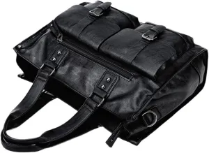 Men's Casual Briefcase Crossbody Retro Business Bag Large Capacity Handbags Black